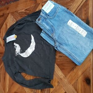 2 pcs  Long Sleeve Top & Jeans 👖